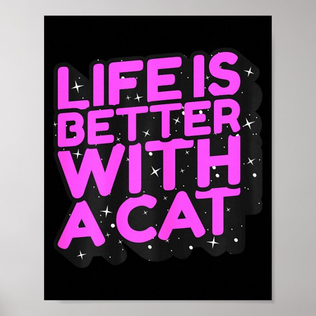 Poster A vida é melhor com um gato - adorável mãe de gato (Frente)