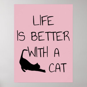 Poster A Vida É Melhor Com Um Gato - Amantes de Gatos   