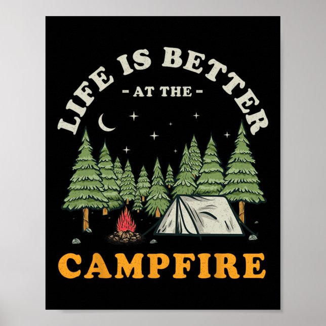 Poster A Vida É Melhor No Acampamento Divertido Camping (Frente)