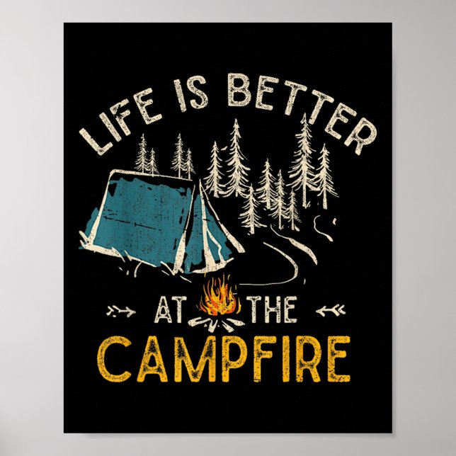 Poster A Vida É Melhor No Acampamento Divertido Camping (Frente)