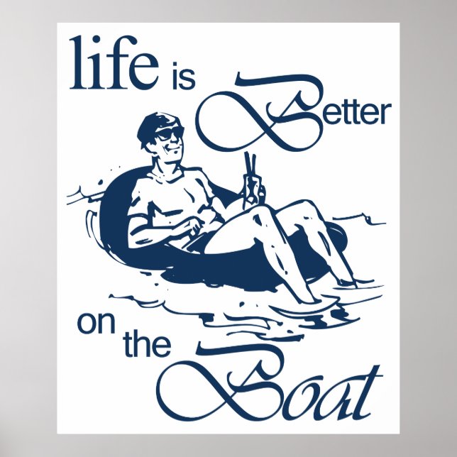 Poster A vida é melhor no barco Cartoon Rowboat (Frente)