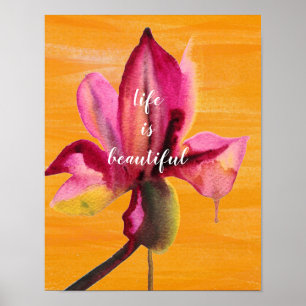 Poster A vida é orquídea bonita do roxo das citações