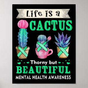 Poster A Vida É Uma Consciência Da Saúde Mental Do Cactus