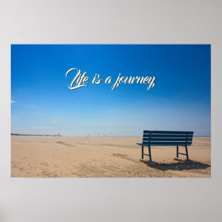 Poster A vida é uma jornada céu azul praia arenosa com ba