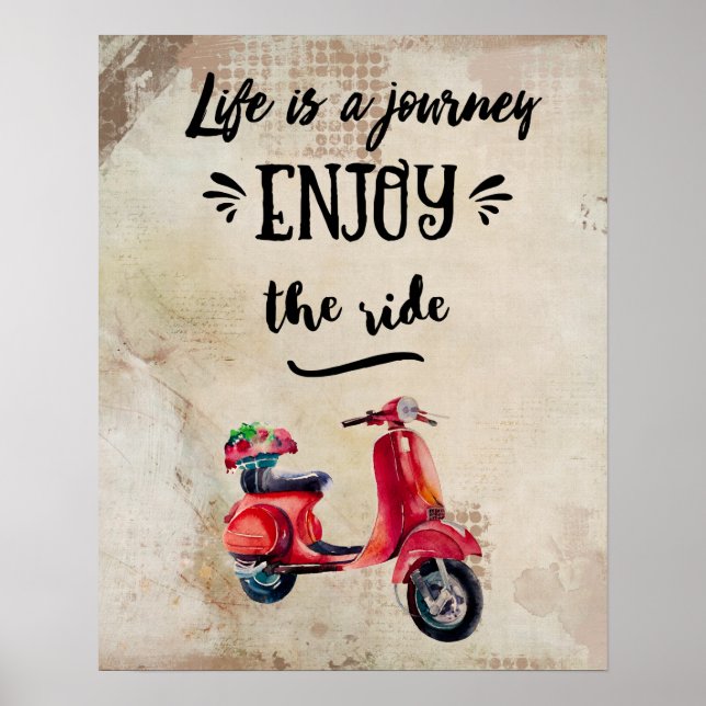 Poster A Vida É Uma Tipografia Inspiradora Moped Vermelha (Frente)