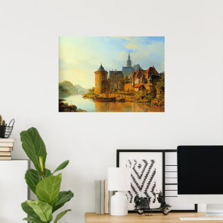 Poster A View of a Town along the Rhine