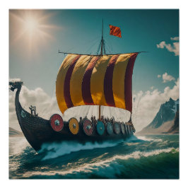 Pôster A Viking Longship Corta Através Das Ondas