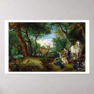 Pôster A visão de St. Hubert, c.1620 (óleo no painel)