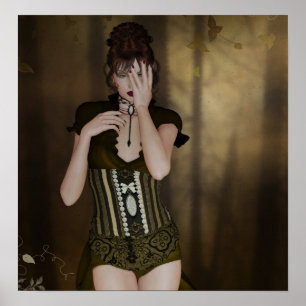 Poster A Woman Waiting: Digital Portrait Gothic Art
