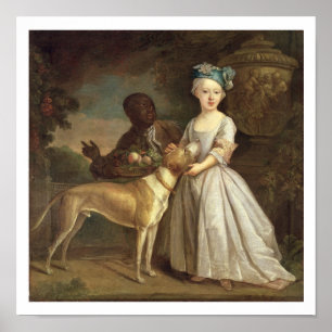 Pôster A Young Girl with a Dog and a Page, 1720-30 (oil o