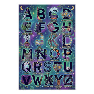 Pôster A-Z Witchy Alphabet