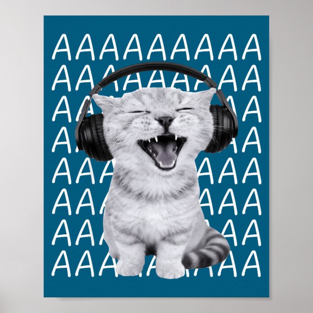 Poster Aaaa Screaming Cat Meme Wearing Headphones Cat Int (Frente)