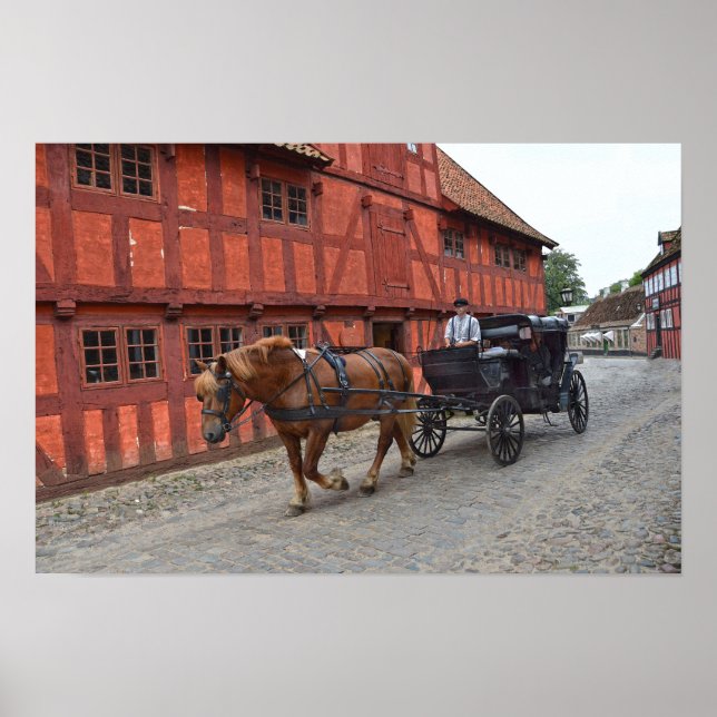 Poster Aarhus, Dinamarca, Cavalo e Carruagem (Frente)