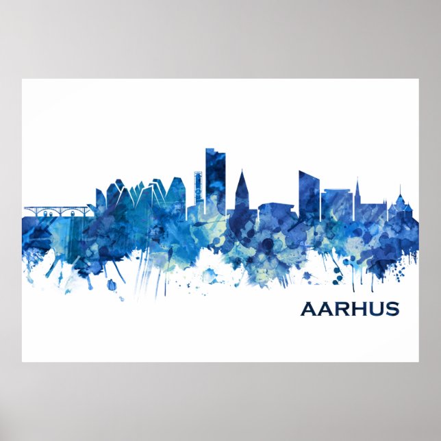 Poster Aarhus Dinamarca Skyline Blue (Frente)