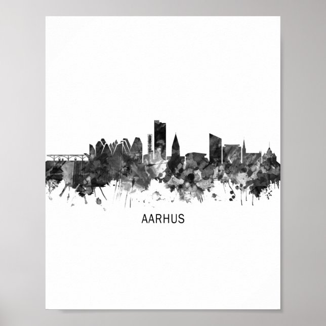 Poster Aarhus Dinamarca Skyline BW (Frente)