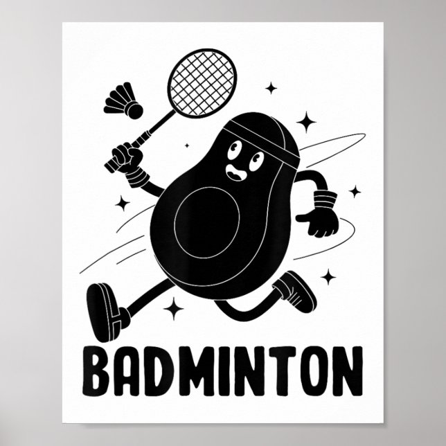 Poster Abacate Jogando Badminton Alimentação Saudável Veg (Frente)