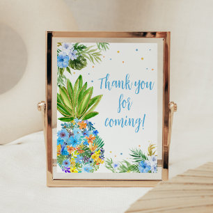 Poster Abacaxi Azul Floral Obrigado por vir