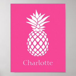 Poster Abacaxi Branco Préppy sobre Rosa