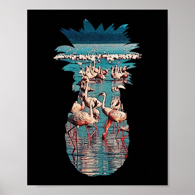 Poster Abacaxi E Flamingo Design Vintage Beach Summer (Frente)