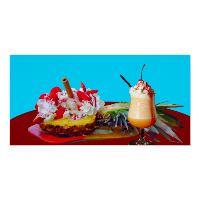 Pôster Abacaxi e sorvete com suor de fruta (Frente)