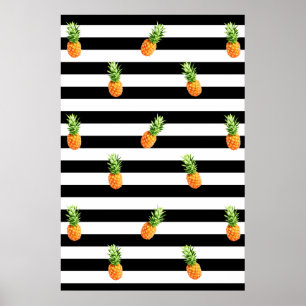 Poster Abacaxi, estampamento de listras pretas, canvas de