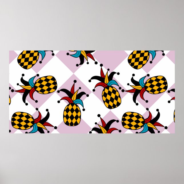 Poster Abacaxi estilizado. Chapéu e Rhombus Harlequin. Ma (Frente)