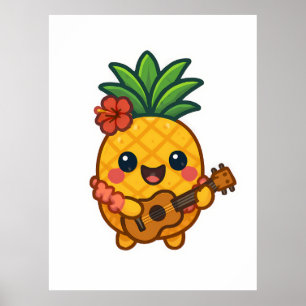 Poster Abacaxi Kawaii sorridente - Tropical