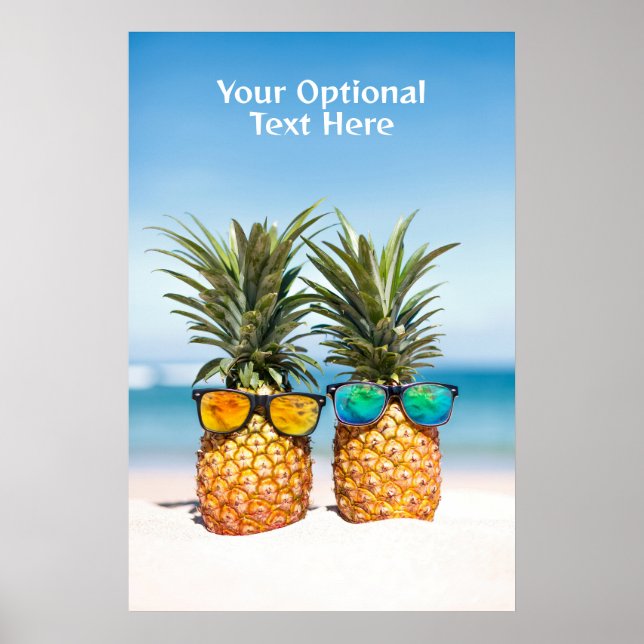 Poster Abacaxis de Praia de Texto Personalizado (Frente)