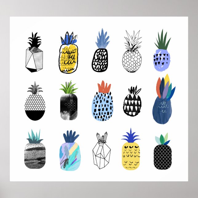 Poster Abacaxis texturizados, coleção de safras. (Frente)