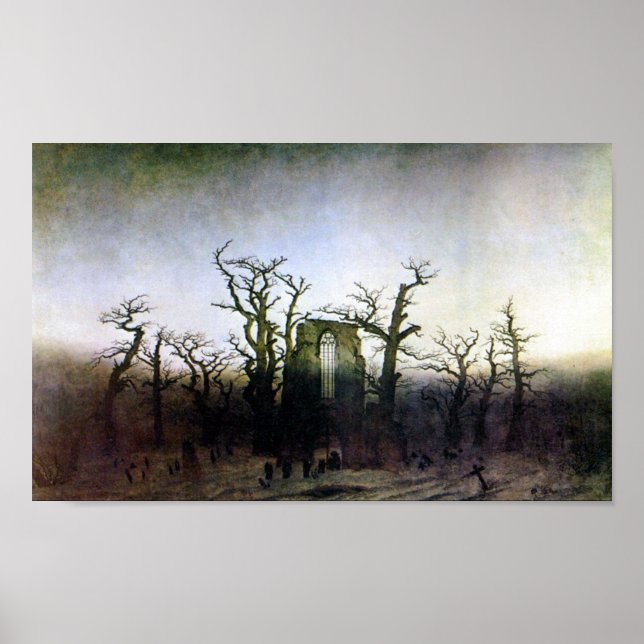 Poster Abadia em Oak Forest por Caspar David Friedrich (Frente)