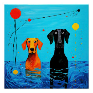 Pôster Abaixo do Horizonte Azul - Cães Coloridos Surreais