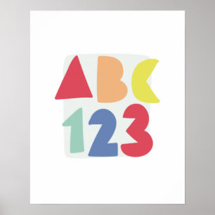 Poster ABC 123 infantil, colorida