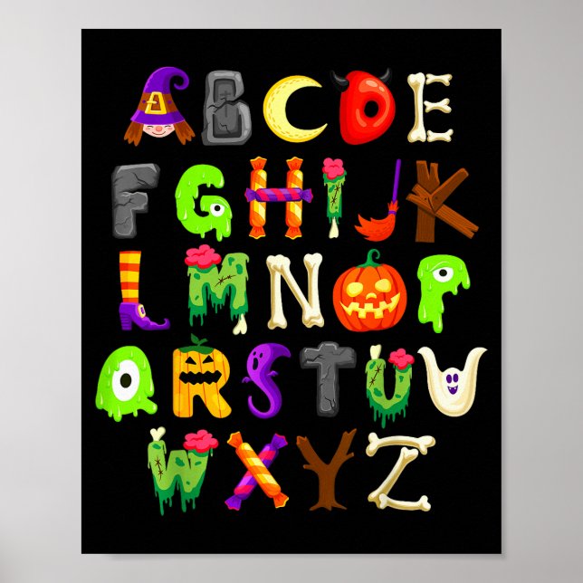 Poster Abcs Learning Kindergarten Teacher Funny Halloween (Frente)