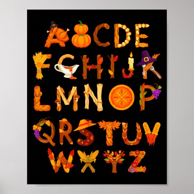 Poster Abcs Learning Kindergarten Teacher Thanksgiving Al (Frente)