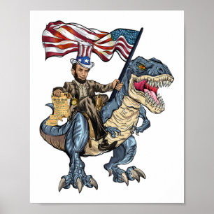 Poster Abe Lincoln Murica T- Rex Funny 4 De Julho EUA Fl