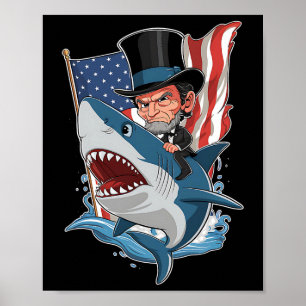 Poster Abe Lincoln Riding Shark Incrível Quarto De Julho