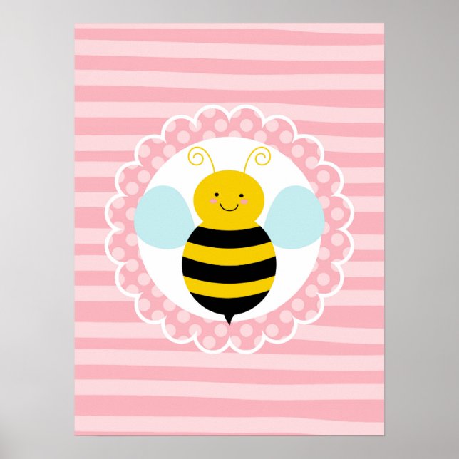 Poster Abeja Bumble Fofa - Amarelo Rosa (Frente)