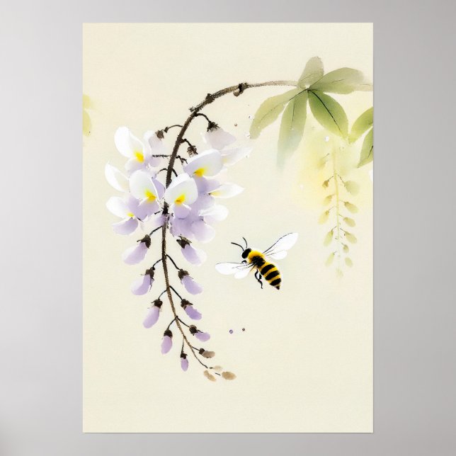 Poster Abeja de Tinta Chinesa na glicínias (Frente)