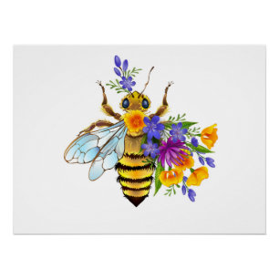 Pôster Abeja flor com plantas silvestres