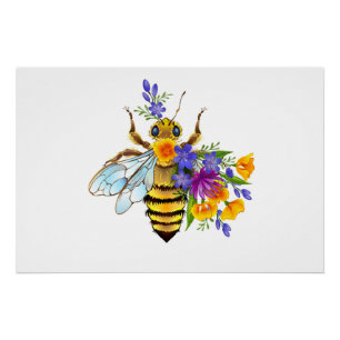 Pôster Abeja flor com plantas silvestres