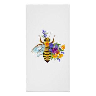 Pôster Abeja flor com plantas silvestres