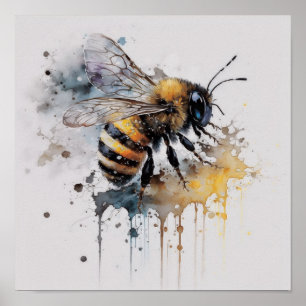 Poster Abeja Melífera Aquarela 12 x 12