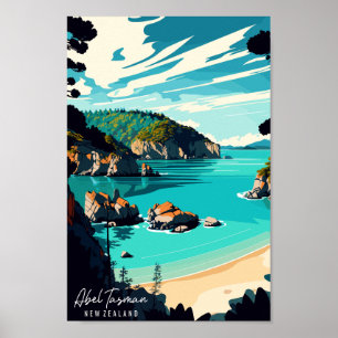 Poster Abel Tasman, viagens vintage da Nova Zelândia