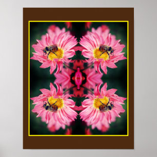 Poster Abelha-Bumble Na Abstrato De Flor-Daisy Rosa