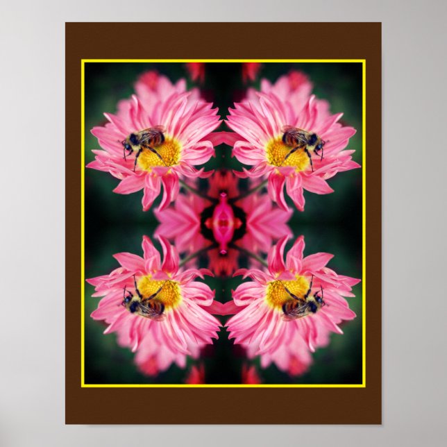 Poster Abelha-Bumble Na Abstrato De Flor-Daisy Rosa (Frente)