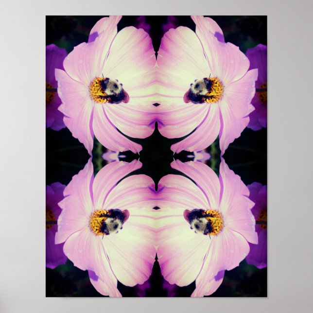 Poster Abelha-Bumble No Abstrato De Flor Do Cosmos Rosa (Frente)