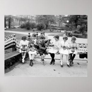 Poster Abelha de confecção de malhas, 1900s adiantados