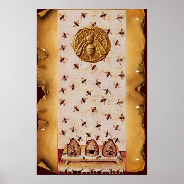 POSTER ABELHA DE MEL, APICULTURA, PARCHE DE MADEIRA (Frente)