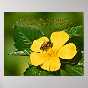 Poster Abelha de mel na Flor, Provérbios 16:24