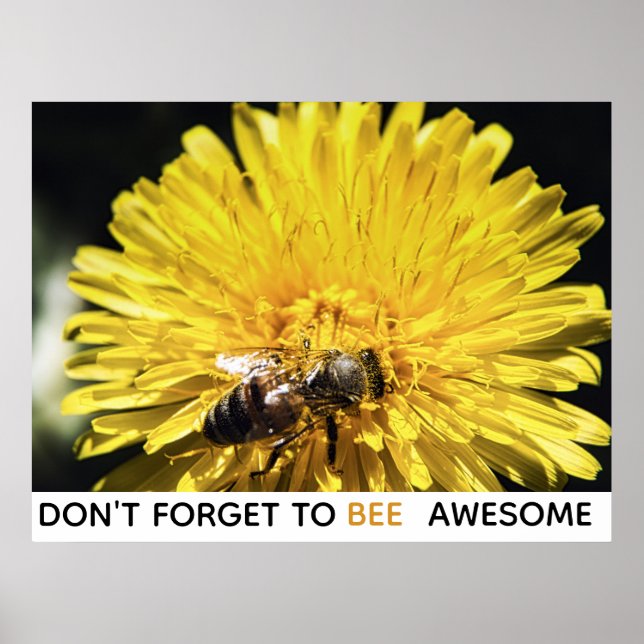 Poster Abelha inspiradora incrível no dandelion amarelo (Frente)